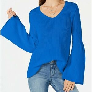 Style & Co. Royal Blue V-Neck Bell Sleeve Sweater